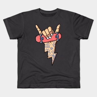 skateboarding shaka hand with lightning shape Kids T-Shirt